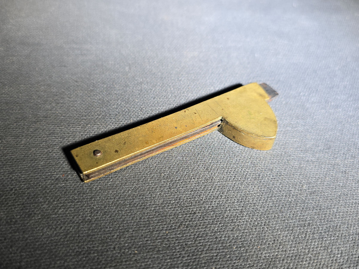 Antique Brass and Steel Folding Fleam with Two Blades, Engraved "P.H.M." on Handle