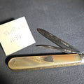 Lot 084 - Antique Sterling Silver and Mother of Pearl Two-Blade Folding Pocket Knife with Shield Cartouche, Sheffield Hallmarks, 1899, 3-3/8" L