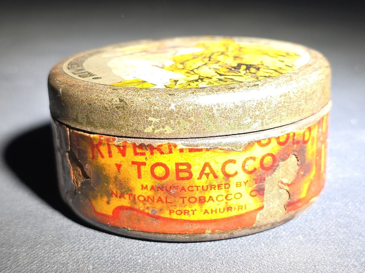 Antique Riverhead Gold Tobacco Advertising Tin, Manufactured by National Tobacco Co., Port Ahuriri, New Zealand