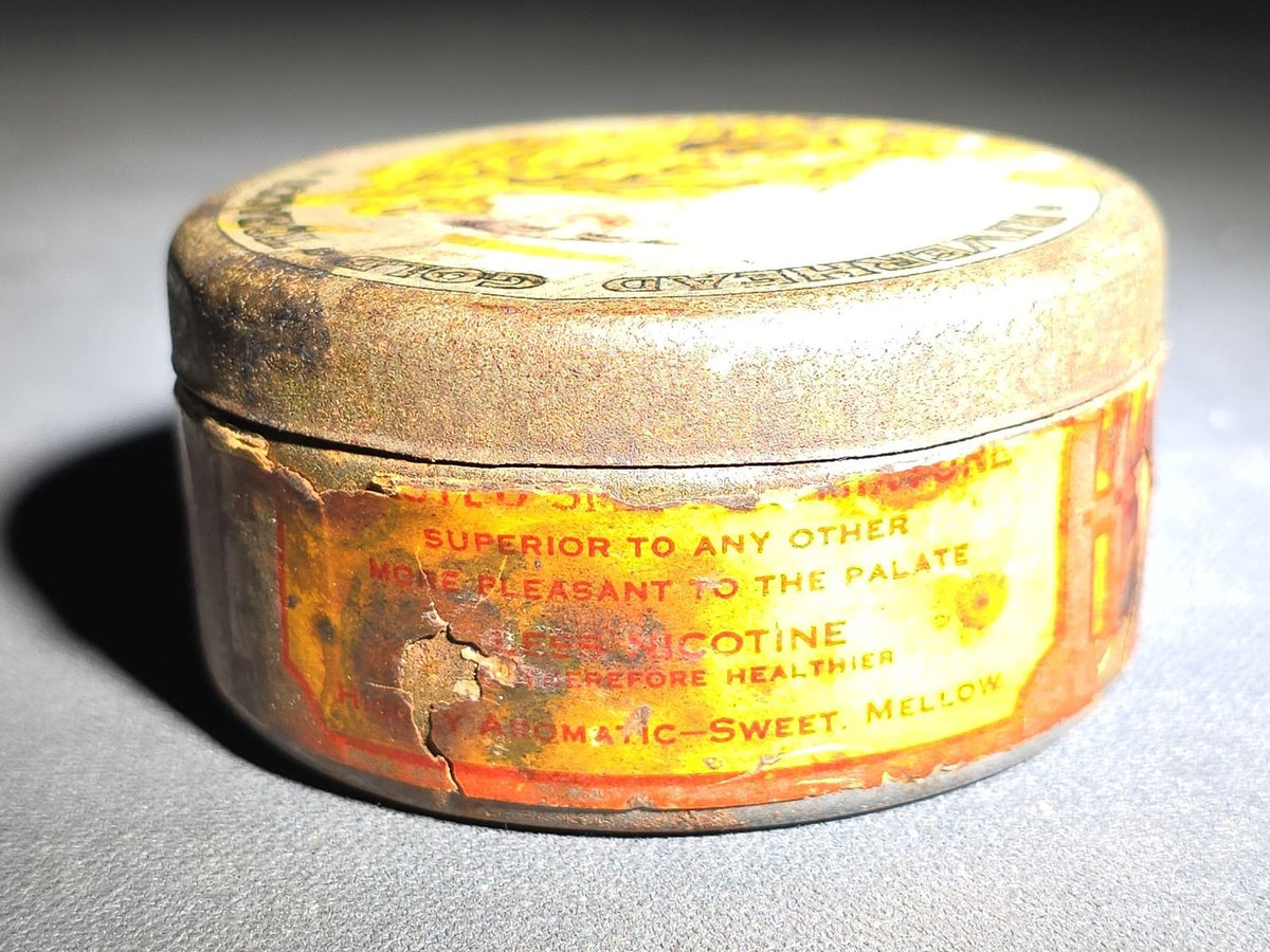 Antique Riverhead Gold Tobacco Advertising Tin, Manufactured by National Tobacco Co., Port Ahuriri, New Zealand