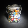 Lot 126 - Vintage Glass Marbles in Ball Eclipse Wide Mouth Jar with Wire Bail, Including UV-Reactive Uranium Glass Marbles, 4-3/4" H