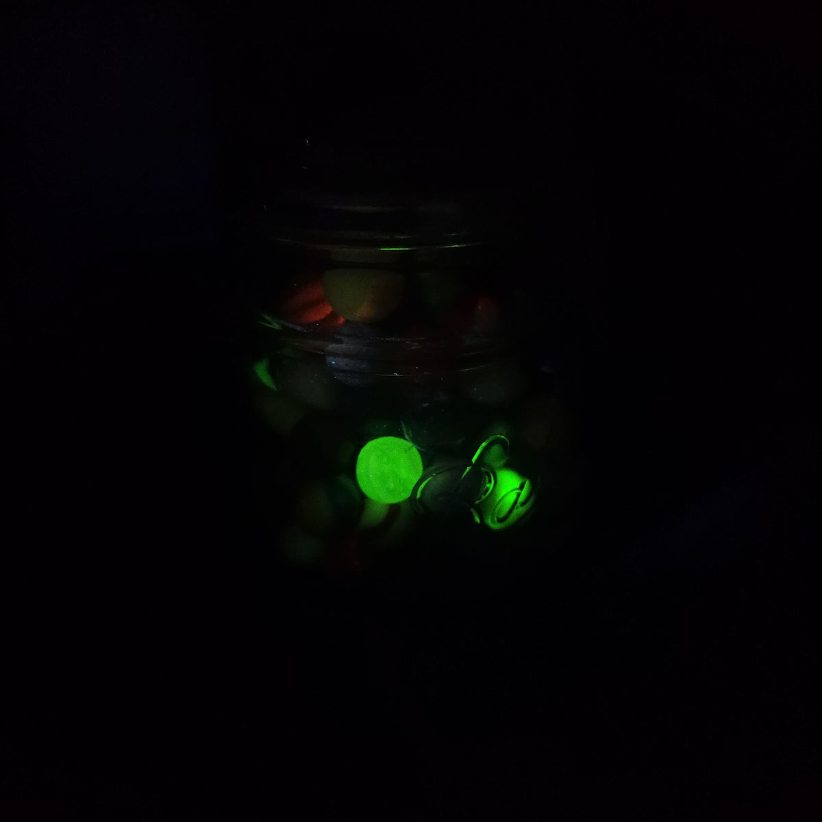 Vintage Glass Marbles in Ball Eclipse Wide Mouth Jar with Wire Bail, including UV-Reactive Uranium Glass Marbles