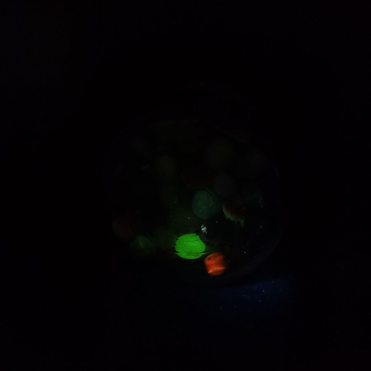 Vintage Glass Marbles in Ball Eclipse Wide Mouth Jar with Wire Bail, including UV-Reactive Uranium Glass Marbles
