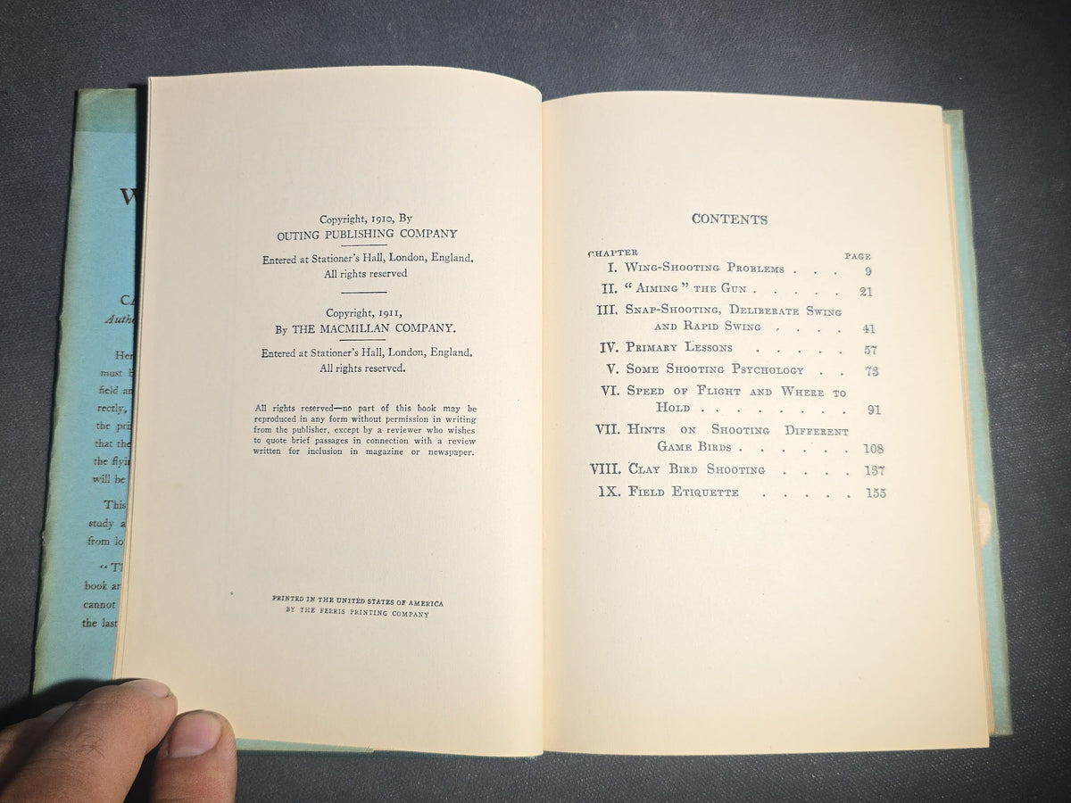"Wing and Trap Shooting" Vintage Shotgun and Sporting Book by Capt. Charles Askins, Illustrated with Diagrams, Outing Handbooks Series, Published by The Macmillan Company, New York, 1939
