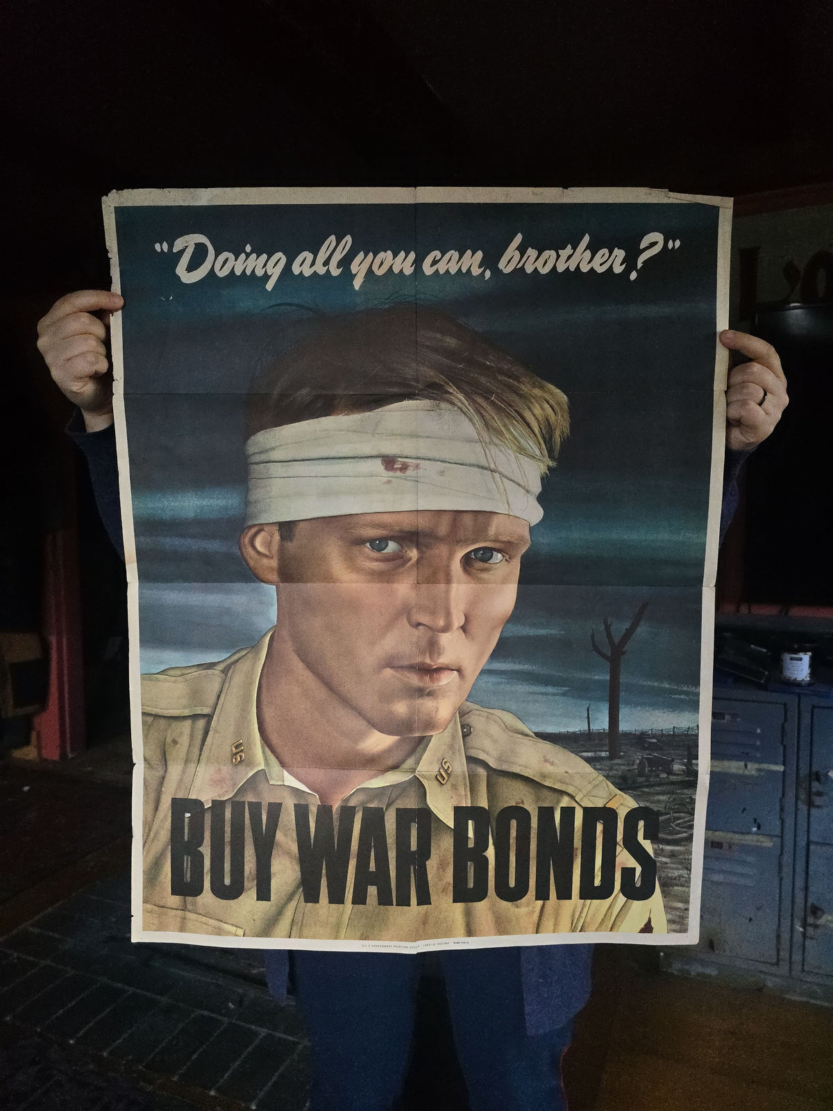 Antique WWII "Doing All You Can, Brother?" Buy War Bonds Poster, U.S. Government Printing Office, 1943