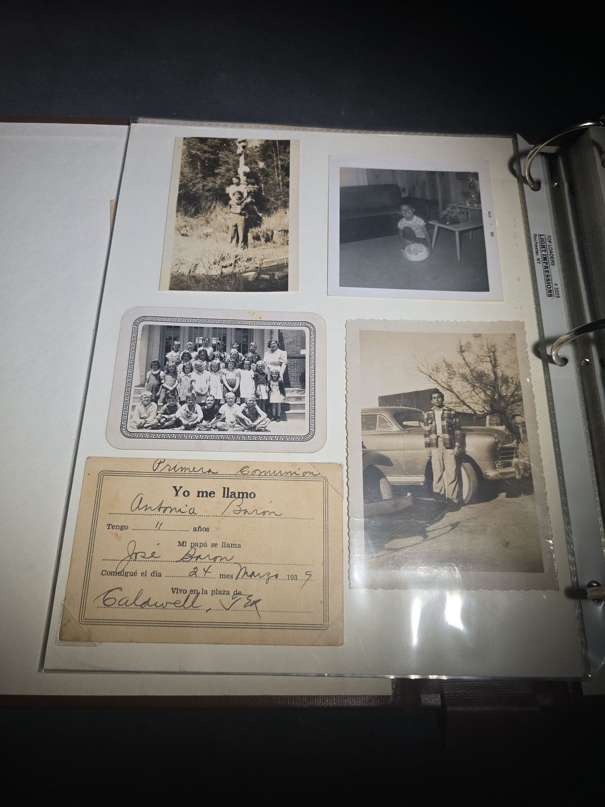 Vintage Mexican-American Family Photo Album and Scrapbook, Barron and Lira Families, Caldwell, Texas, Circa 1930s-1950s, Including Photographs, Marriage Certificate, Newspaper Clippings, and Ephemera
