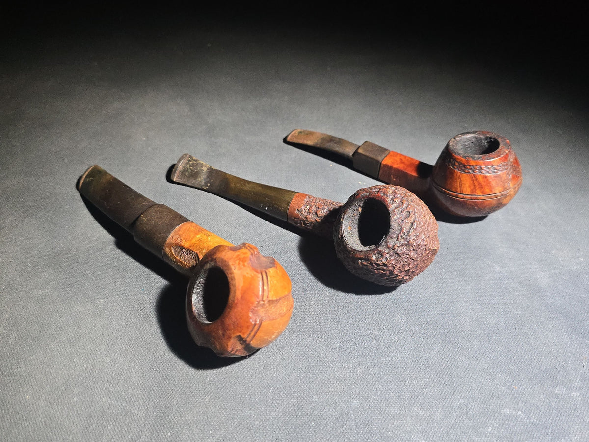 Trio of Vintage Briar Tobacco Smoking Pipes including Wyndham Imported Briar and La Strada