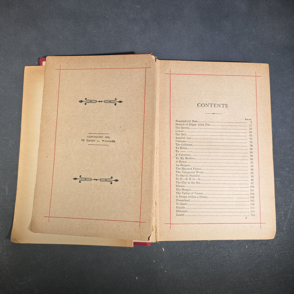"Poems of Edgar Allan Poe" Antique Poetry Book by Edgar Allan Poe, Copyright 1882 by Henry L. Williams, Published by Hurst & Co., New York