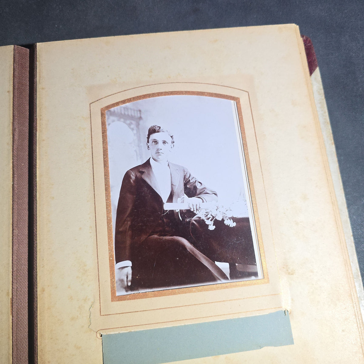 Antique Victorian Celluloid Cover Cabinet Card and C.D.V. Photograph Album with Two Women Among Tulips