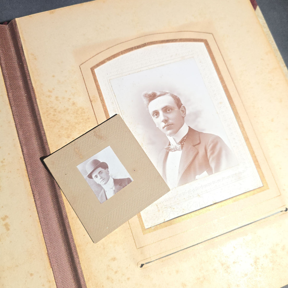 Antique Victorian Celluloid Cover Cabinet Card and C.D.V. Photograph Album with Two Women Among Tulips