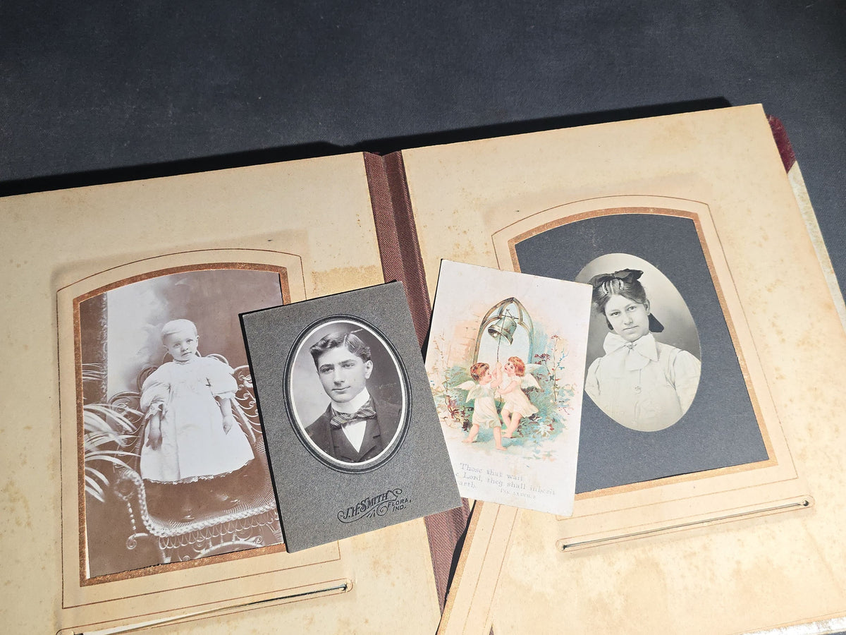 Antique Victorian Celluloid Cover Cabinet Card and C.D.V. Photograph Album with Two Women Among Tulips