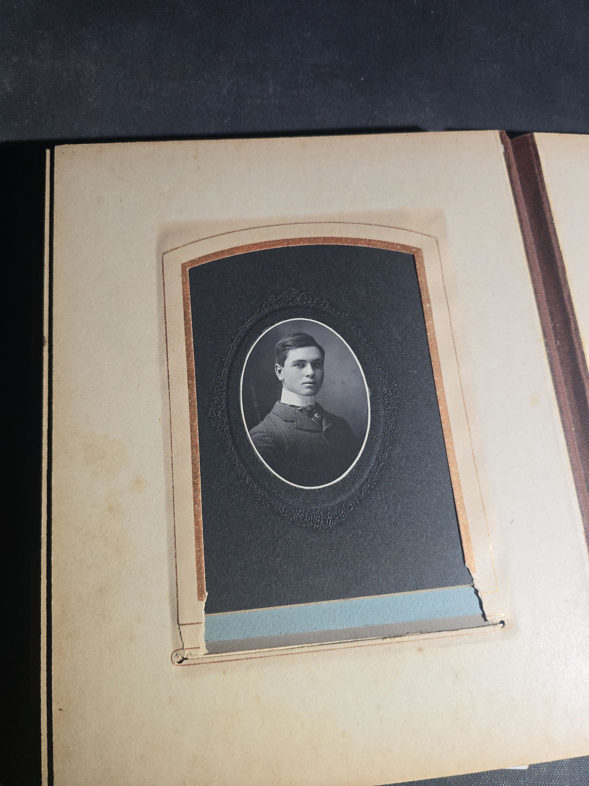 Antique Victorian Celluloid Cover Cabinet Card and C.D.V. Photograph Album with Two Women Among Tulips