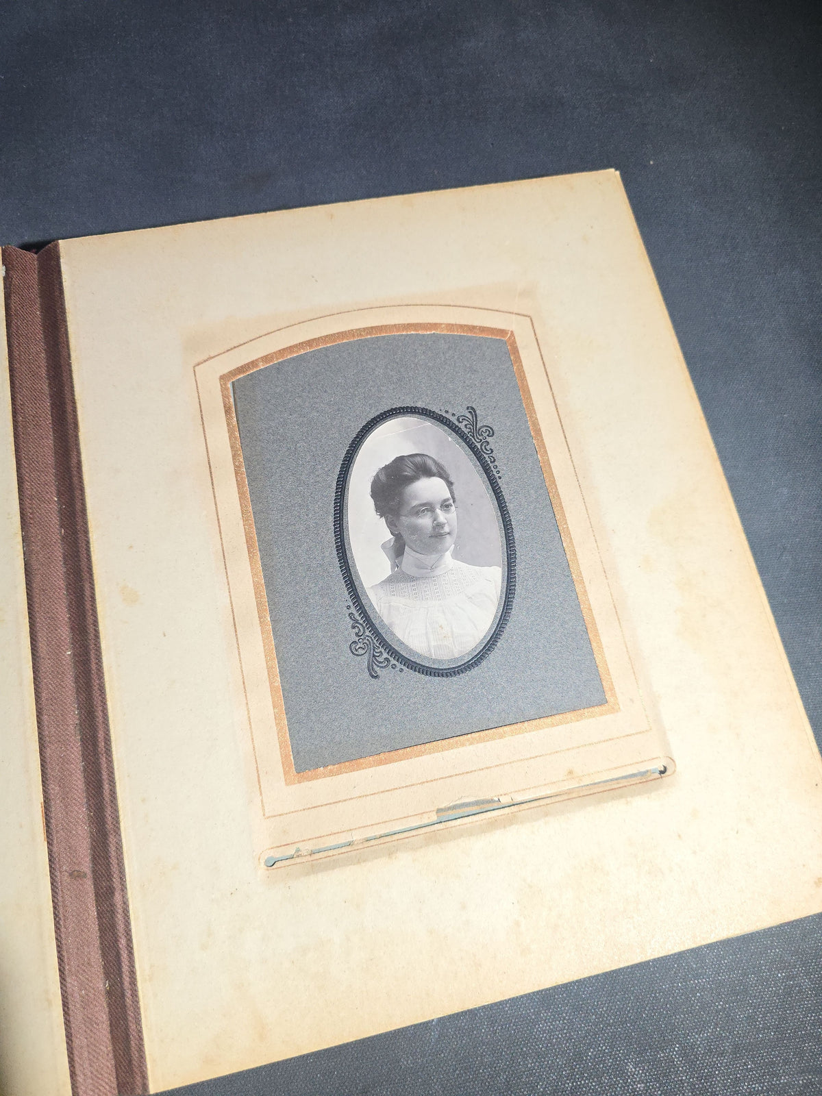 Antique Victorian Celluloid Cover Cabinet Card and C.D.V. Photograph Album with Two Women Among Tulips