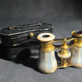Lot 141 - Antique Lemaire Ft Paris Mother of Pearl and Brass Opera Glasses in Leather Case, Note Missing One Eyepiece Lens and End Cap, 4-1/2" L x 2-3/4" H