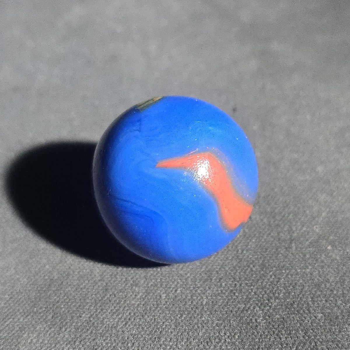 Vintage Blue Opaque Glass Marble with Yellow and Orange Swirls