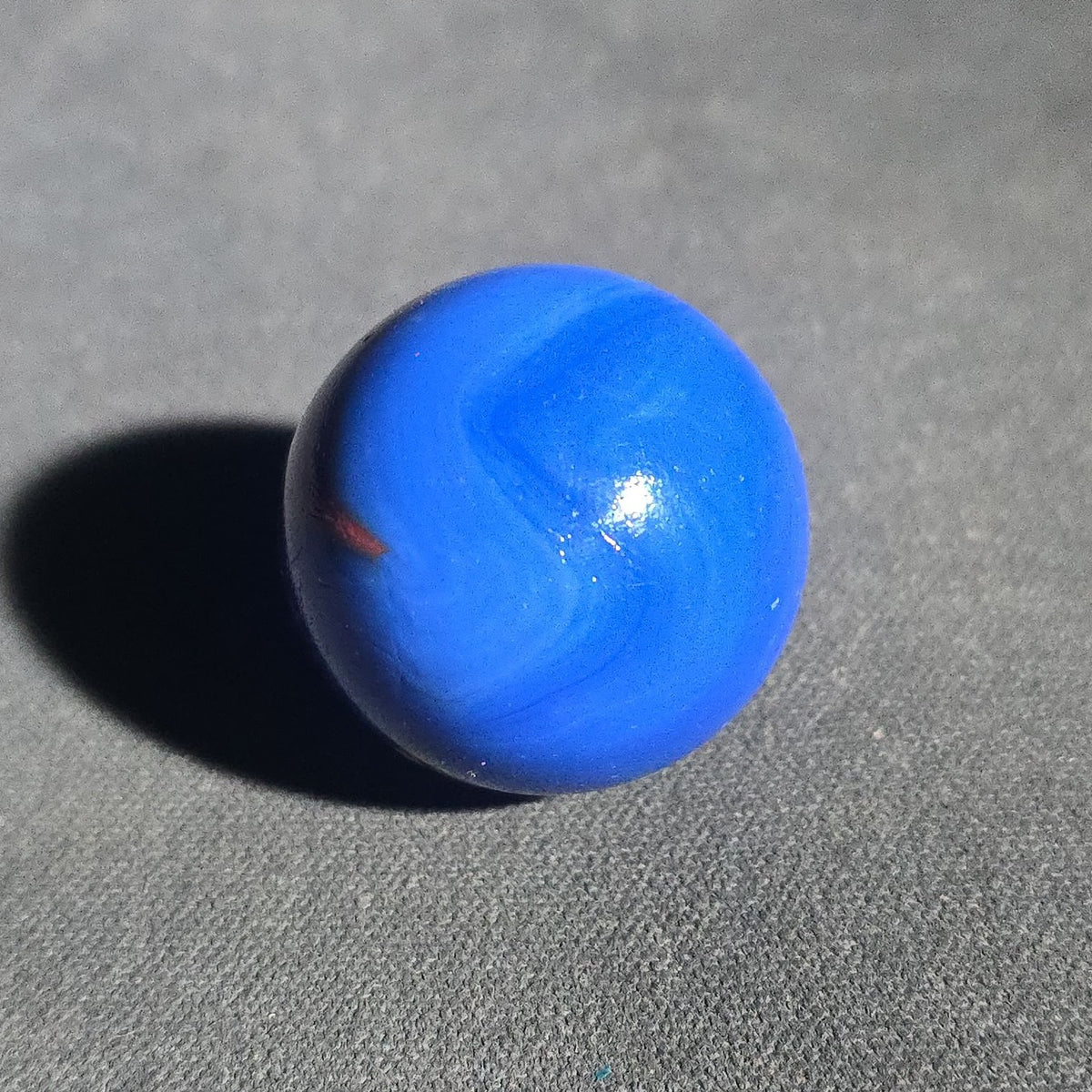 Vintage Blue Opaque Glass Marble with Yellow and Orange Swirls