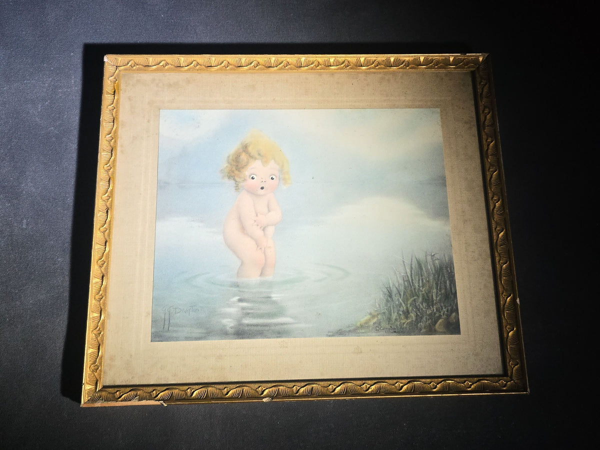 Antique Framed "September Morning With Apologies To Paul Chabas" Chromolithograph Print by G. G. Drayton, No. 2505, Published by Campbell Art Co., Elizabeth, New Jersey, Copyright 1913