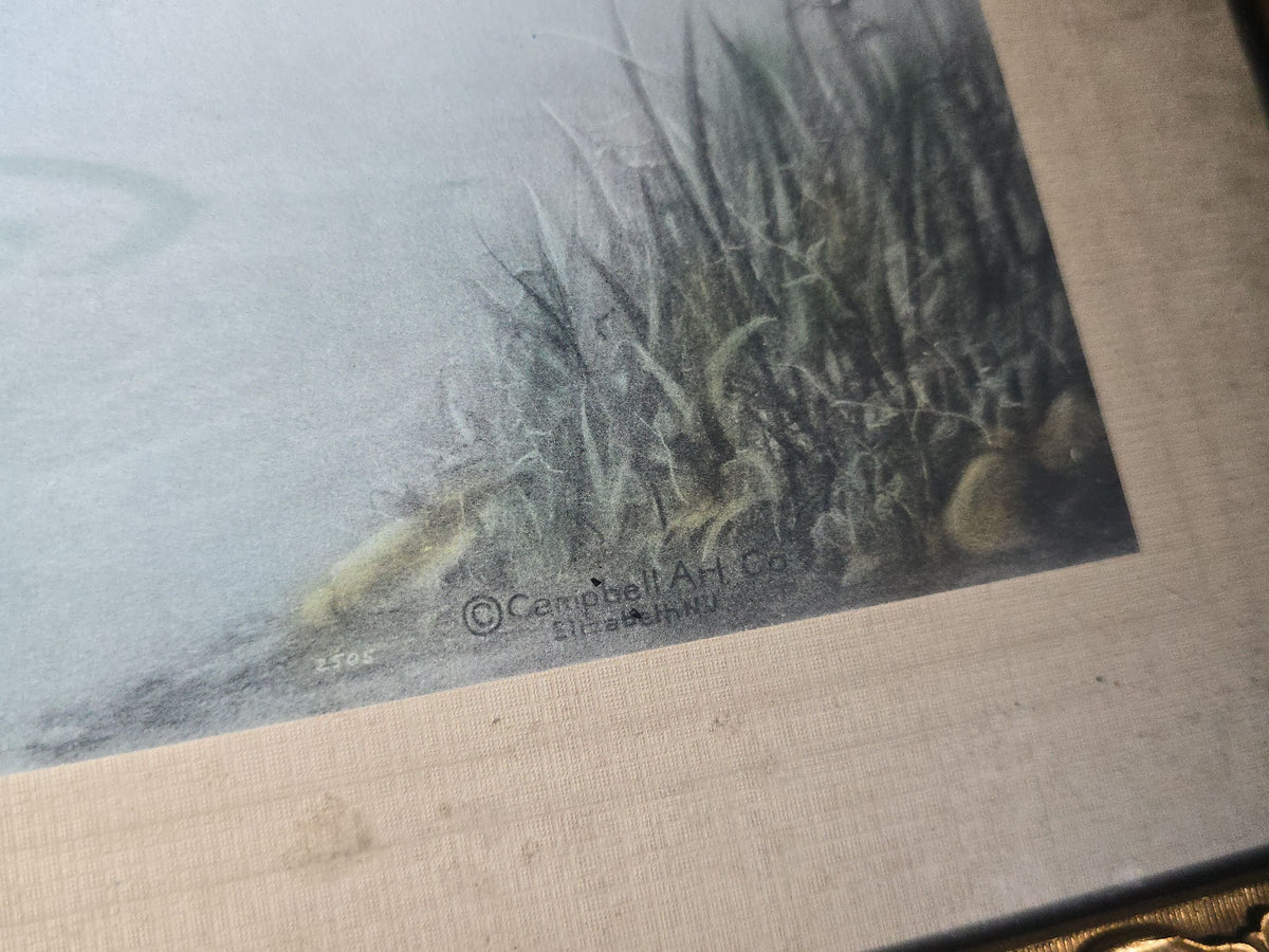 Antique Framed "September Morning With Apologies To Paul Chabas" Chromolithograph Print by G. G. Drayton, No. 2505, Published by Campbell Art Co., Elizabeth, New Jersey, Copyright 1913