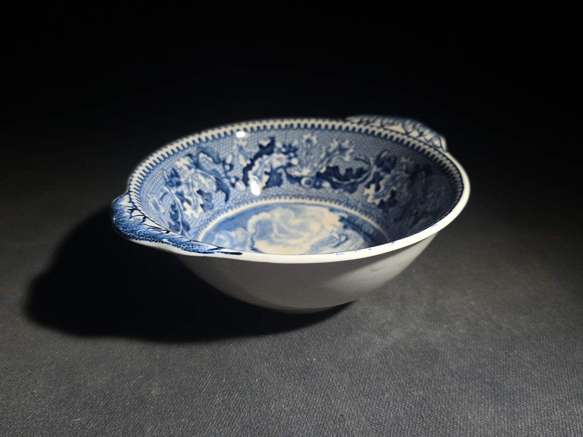 Vintage Johnson Bros. England "Historic America" Blue Transferware Lugged Cereal Bowl, "Ferry Boat" Pattern, Brooklyn, New York