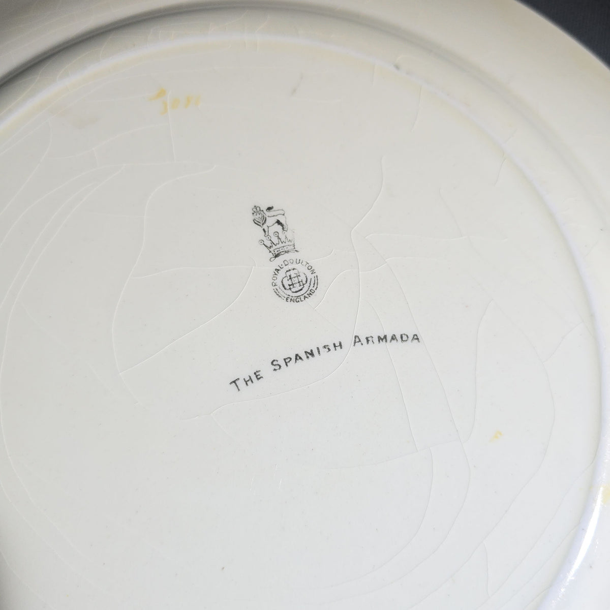 Antique Royal Doulton "The Spanish Armada" Transferware Plate with Naval Battle Scene and Sailing Ship Border, England