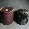 Lot 138 - Antique Fur Hand Muff with Dark Fabric Lining in Original Round Hat Box with Pencil-Inscribed Label on Lid, 8-1/2" H