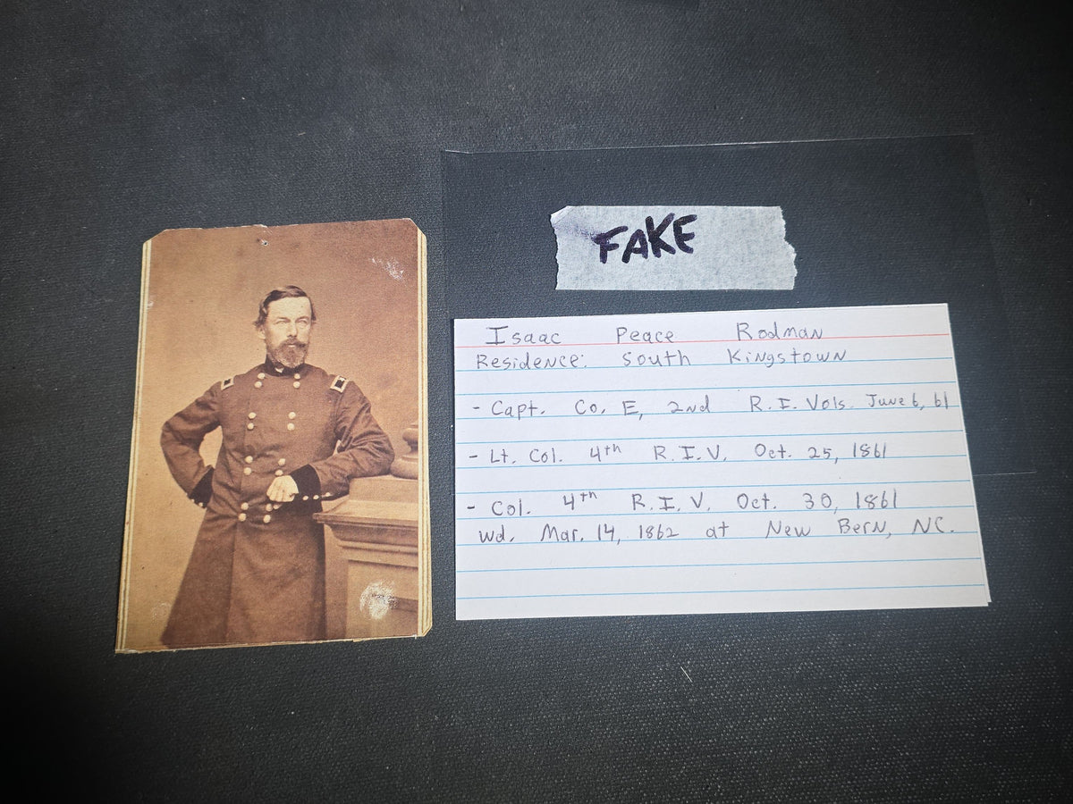 Grouping of Antique Carte De Visite C.D.V. and Cabinet Card Photographs of Civil War Veterans and Rhode Island Military Figures with Handwritten Biographical Research Notes