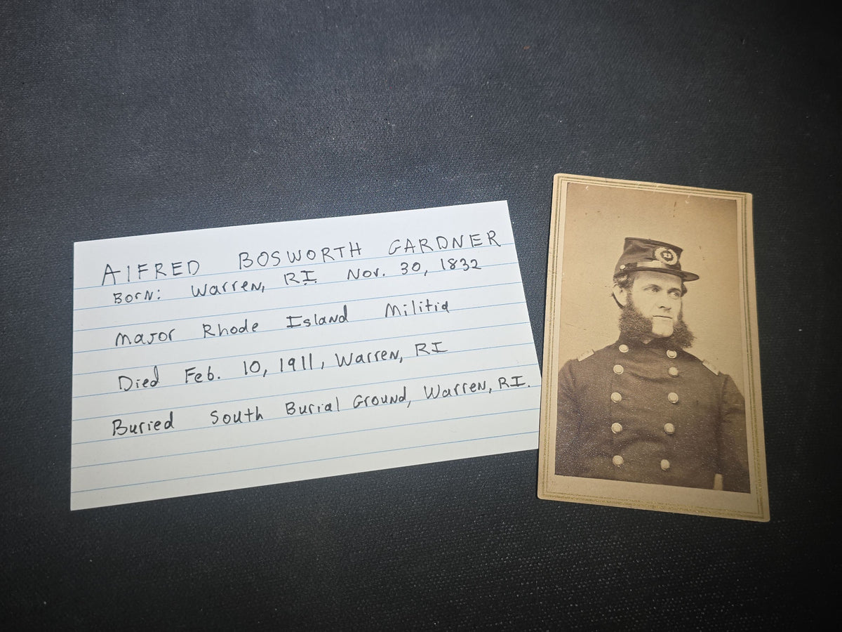 Grouping of Antique Carte De Visite C.D.V. and Cabinet Card Photographs of Civil War Veterans and Rhode Island Military Figures with Handwritten Biographical Research Notes