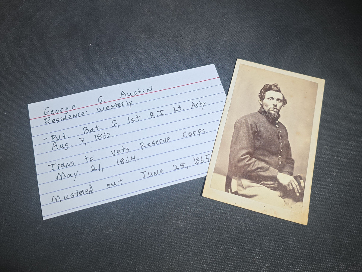 Grouping of Antique Carte De Visite C.D.V. and Cabinet Card Photographs of Civil War Veterans and Rhode Island Military Figures with Handwritten Biographical Research Notes