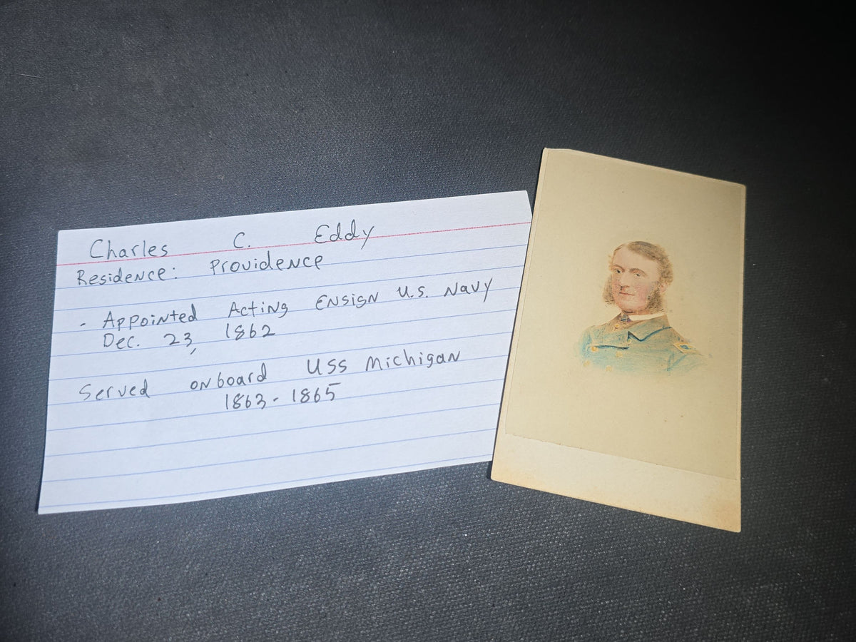 Grouping of Antique Carte De Visite C.D.V. and Cabinet Card Photographs of Civil War Veterans and Rhode Island Military Figures with Handwritten Biographical Research Notes