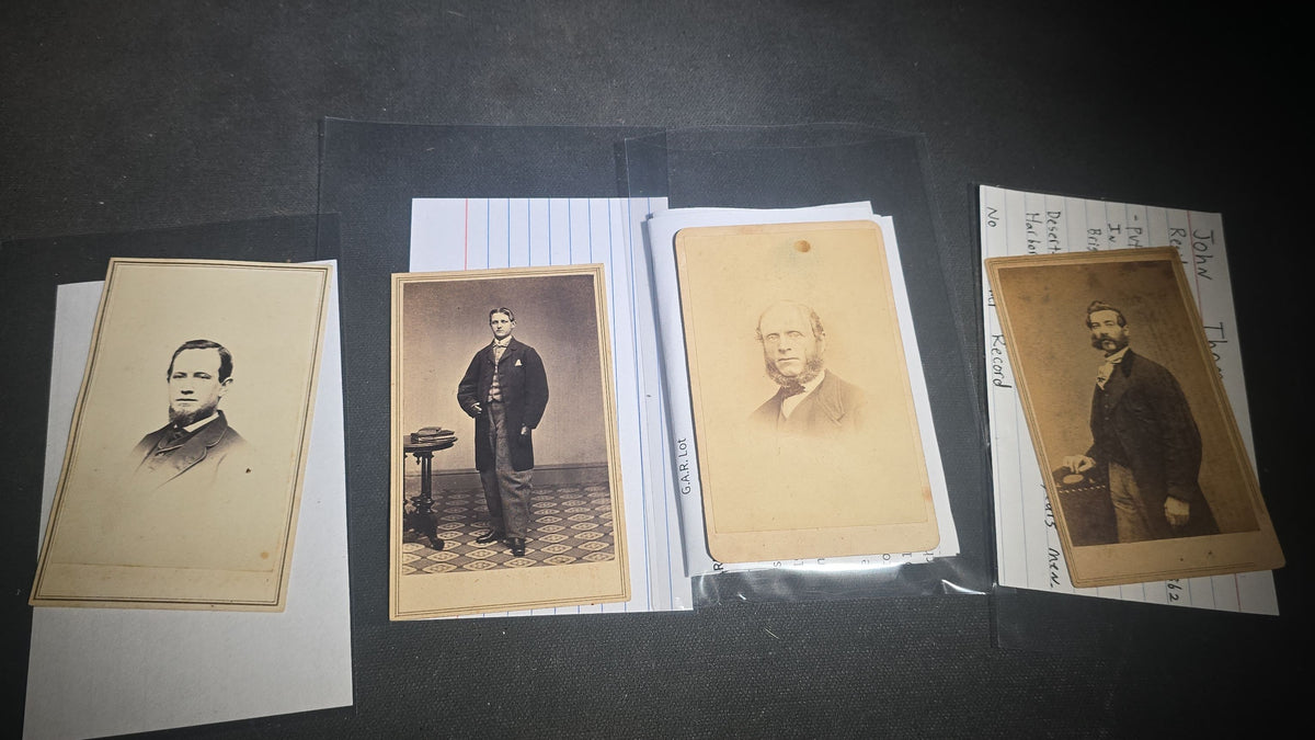 Grouping of Antique Carte De Visite C.D.V. and Cabinet Card Photographs of Civil War Veterans and Rhode Island Military Figures with Handwritten Biographical Research Notes