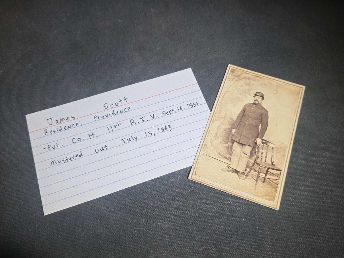Grouping of Antique Carte De Visite C.D.V. and Cabinet Card Photographs of Civil War Veterans and Rhode Island Military Figures with Handwritten Biographical Research Notes