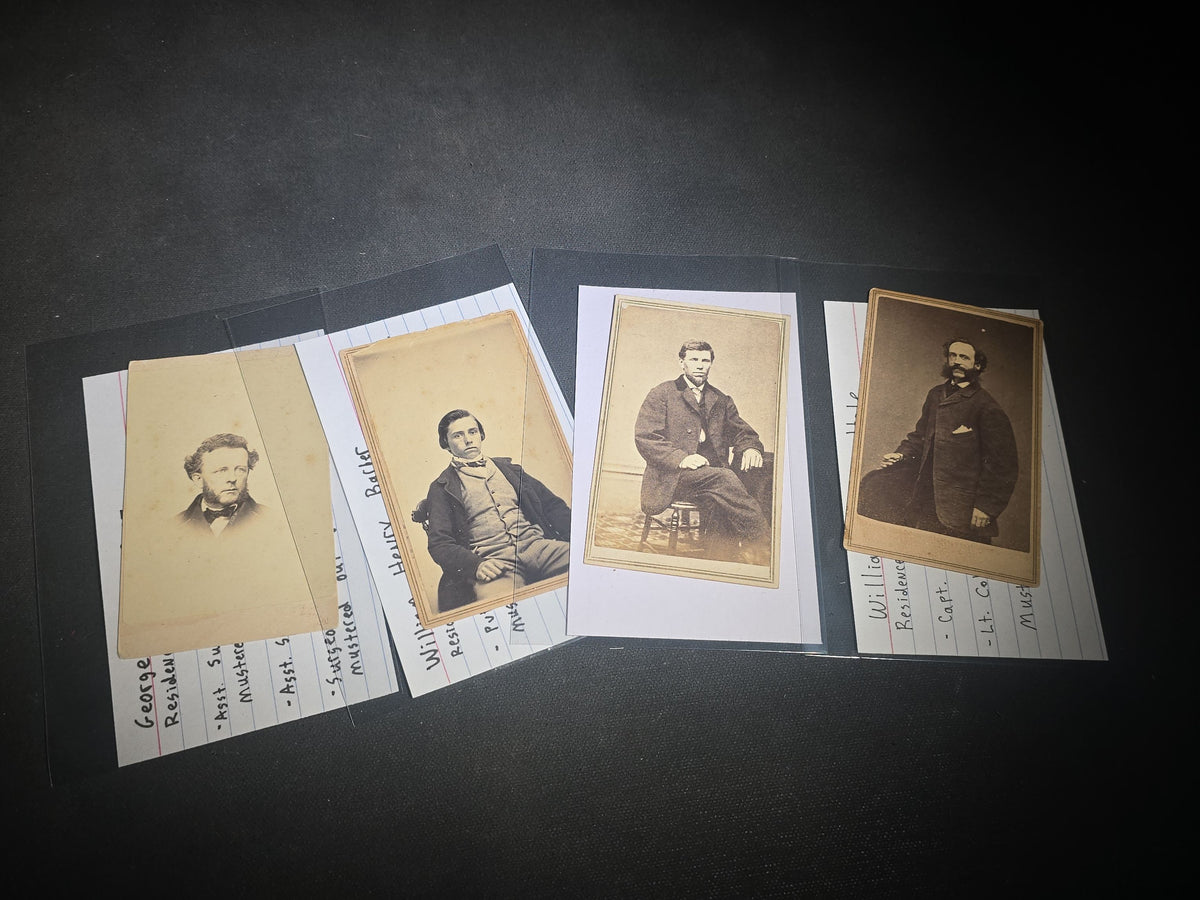 Grouping of Antique Carte De Visite C.D.V. and Cabinet Card Photographs of Civil War Veterans and Rhode Island Military Figures with Handwritten Biographical Research Notes