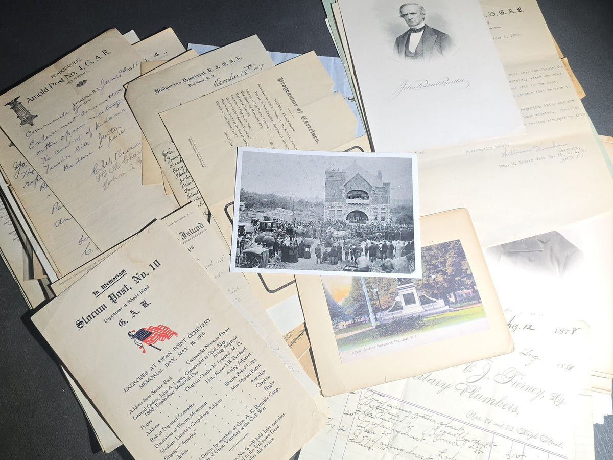 Antique and Vintage Rhode Island Grand Army of the Republic G.A.R. Ephemera Archive including Prescott Post No. 1, Arnold Post No. 4, Slocum Post No. 10, and George H. Browne Post No. 25, Providence and Pawtucket