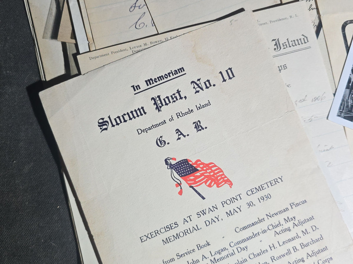 Antique and Vintage Rhode Island Grand Army of the Republic G.A.R. Ephemera Archive including Prescott Post No. 1, Arnold Post No. 4, Slocum Post No. 10, and George H. Browne Post No. 25, Providence and Pawtucket
