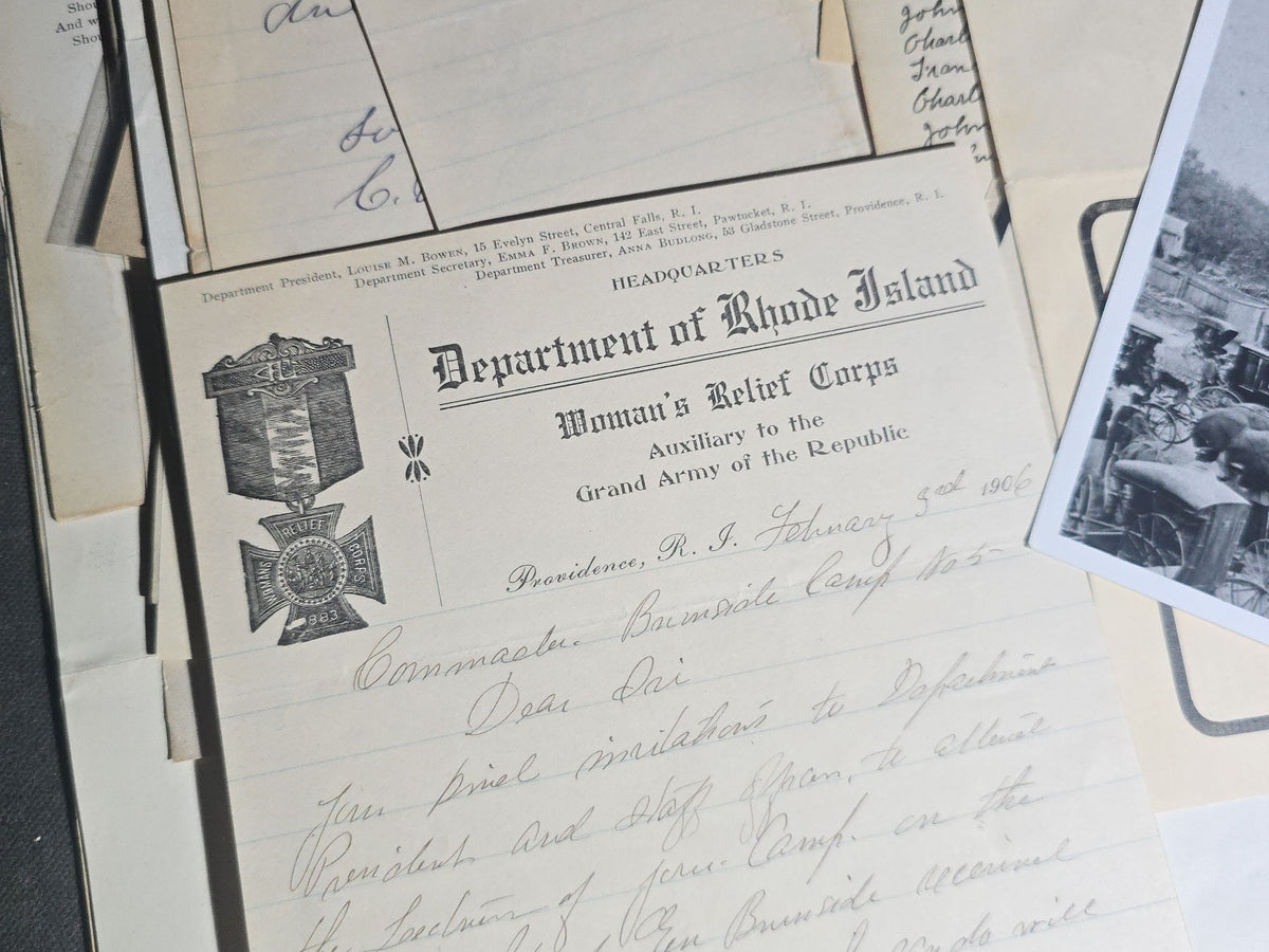 Antique and Vintage Rhode Island Grand Army of the Republic G.A.R. Ephemera Archive including Prescott Post No. 1, Arnold Post No. 4, Slocum Post No. 10, and George H. Browne Post No. 25, Providence and Pawtucket