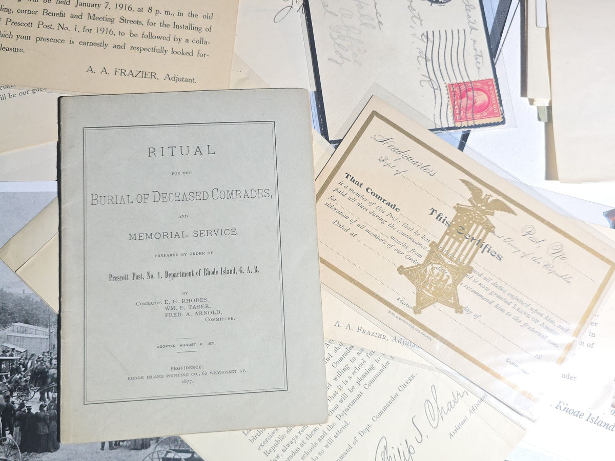 Antique and Vintage Rhode Island Grand Army of the Republic G.A.R. Ephemera Archive including Prescott Post No. 1, Arnold Post No. 4, Slocum Post No. 10, and George H. Browne Post No. 25, Providence and Pawtucket