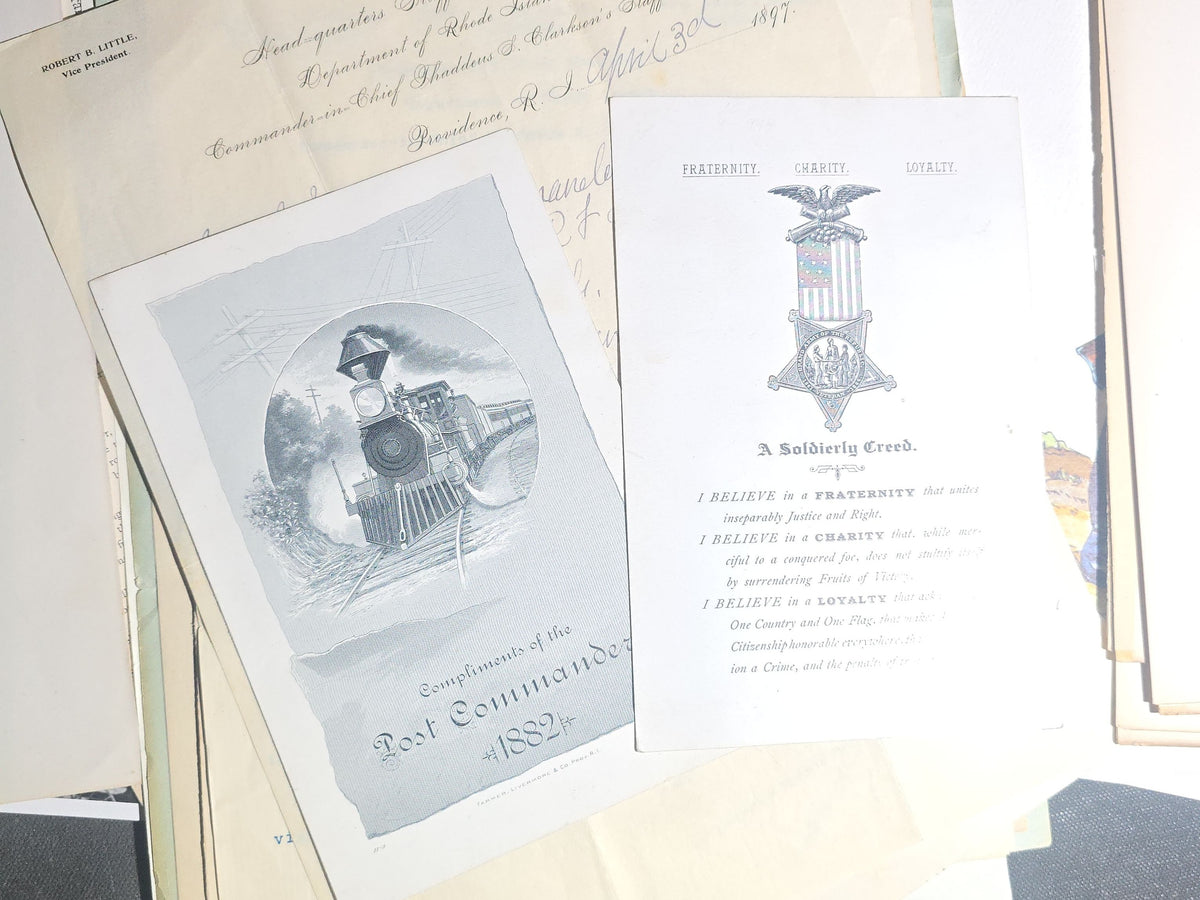 Antique and Vintage Rhode Island Grand Army of the Republic G.A.R. Ephemera Archive including Prescott Post No. 1, Arnold Post No. 4, Slocum Post No. 10, and George H. Browne Post No. 25, Providence and Pawtucket