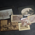 Lot 021 - Grouping of Seven Antique Photographs Including Board-Mounted Horse and Buggy, Oval-Cropped Barn, School Class with Names Inscribed, Large Victorian Building, "The Ormsbee House," Two Children with Birdcage, and Winter Hilltop View