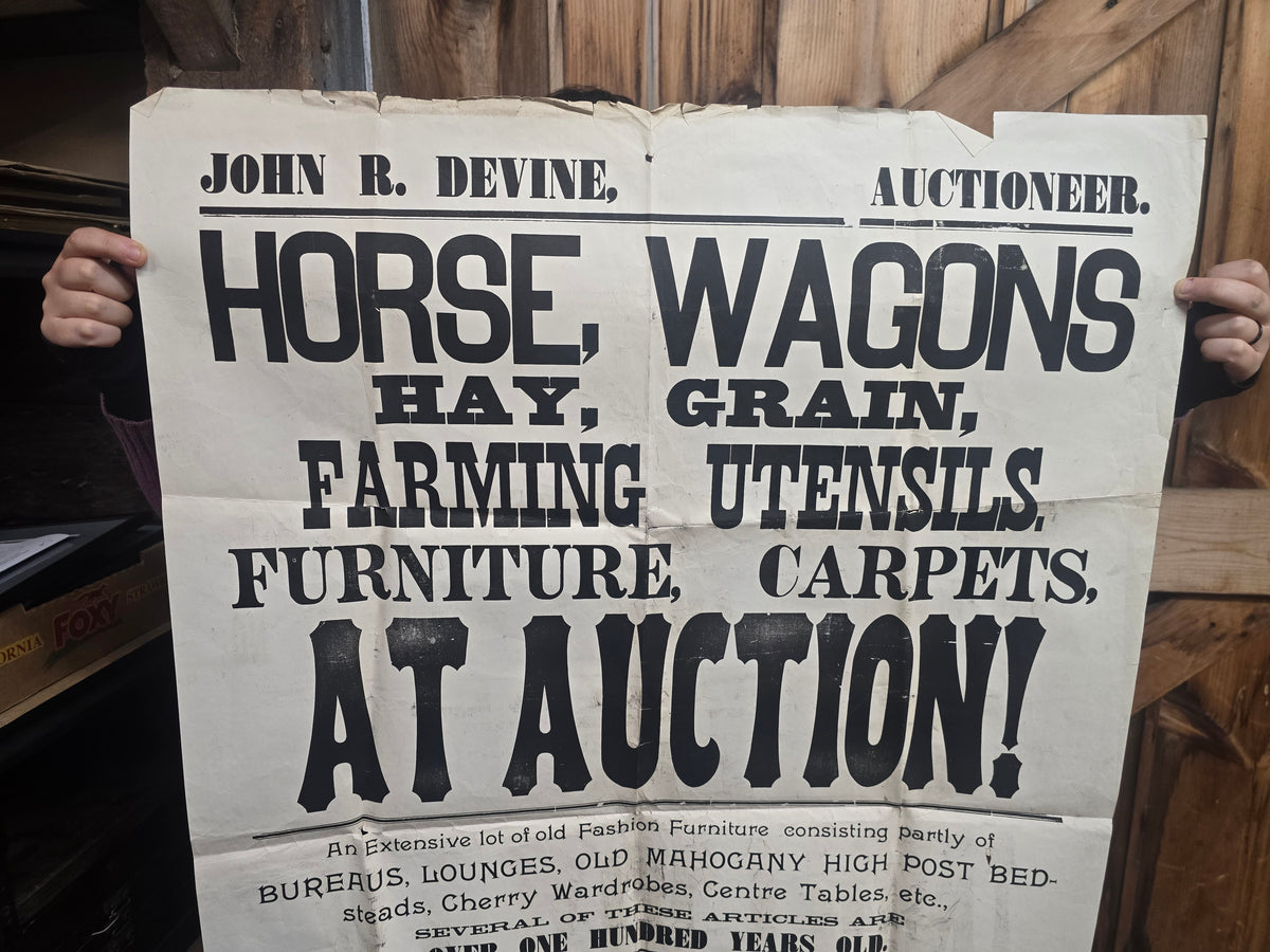 Antique 1897 Letterpress Auction Broadside for the Estate of Mary A. Ficken, Jericho, New York, John R. Devine, Auctioneer