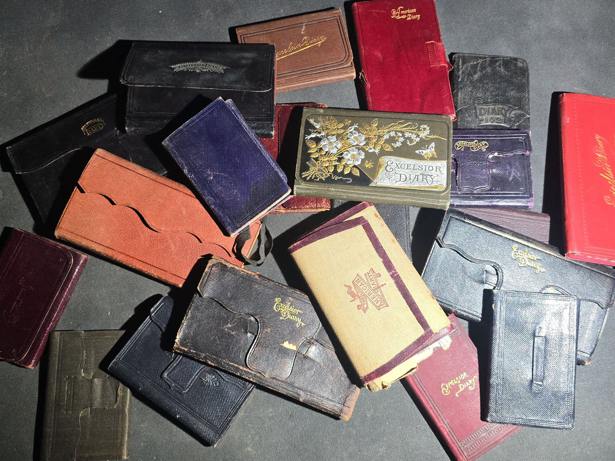 Grouping of 22 Antique and Vintage Handwritten Personal Diaries Belonging to Mrs. Delina M. Rowell of Chittenden, Vermont, 1870s-1890s and 1921, including Excelsior Diary and American Diary Editions