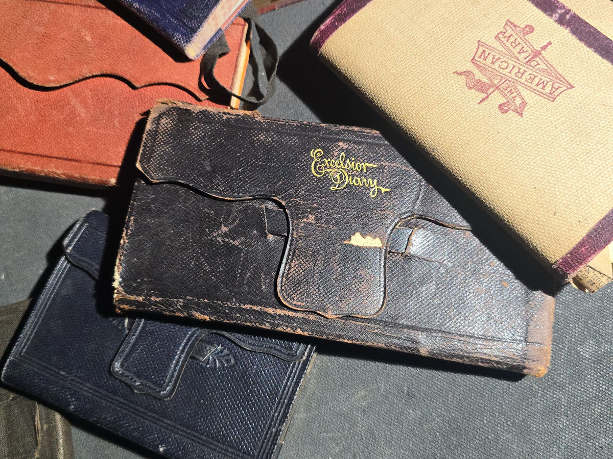 Grouping of 22 Antique and Vintage Handwritten Personal Diaries Belonging to Mrs. Delina M. Rowell of Chittenden, Vermont, 1870s-1890s and 1921, including Excelsior Diary and American Diary Editions