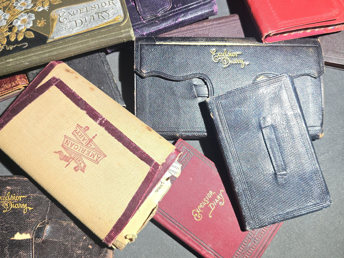 Grouping of 22 Antique and Vintage Handwritten Personal Diaries Belonging to Mrs. Delina M. Rowell of Chittenden, Vermont, 1870s-1890s and 1921, including Excelsior Diary and American Diary Editions