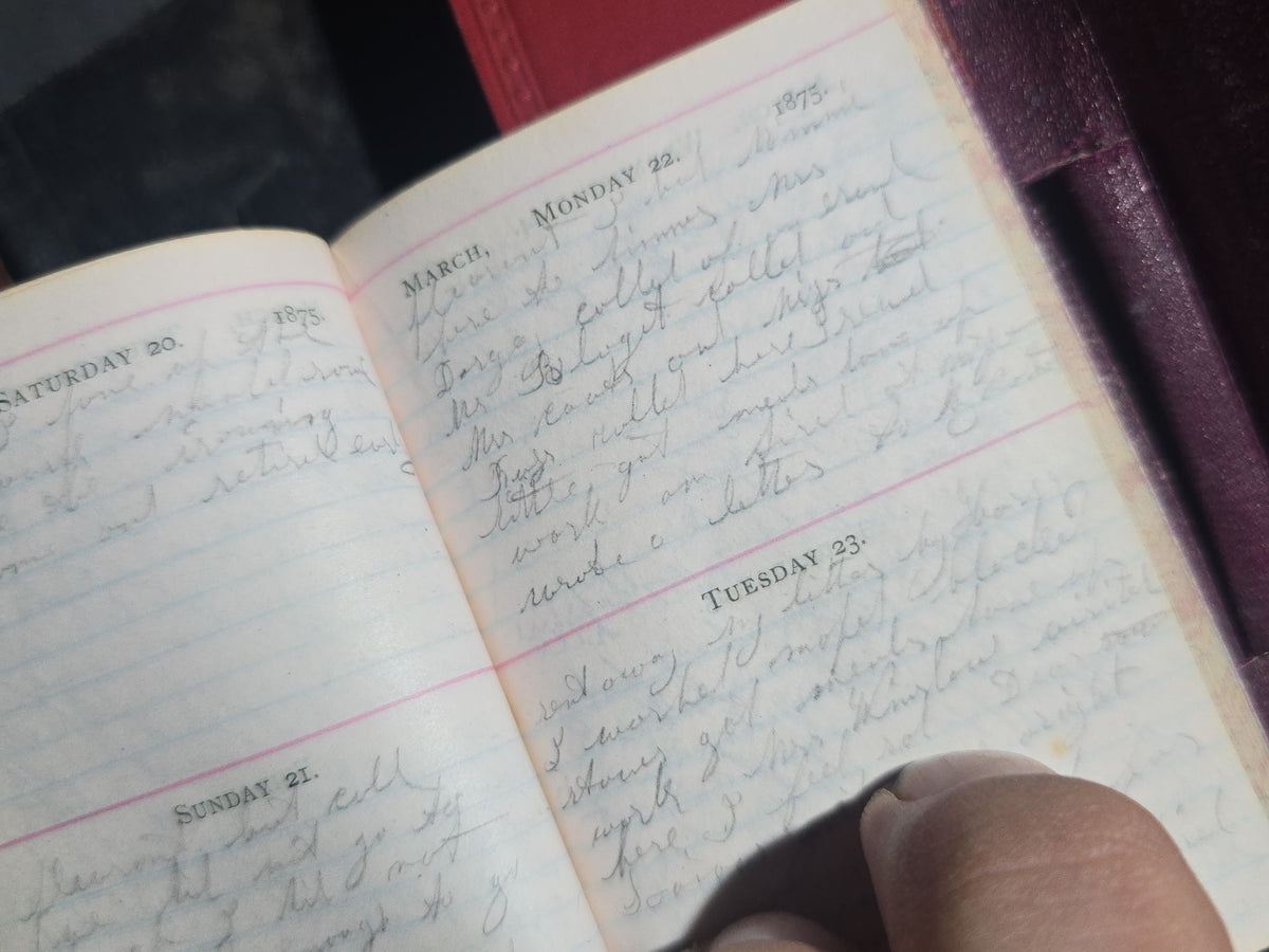 Grouping of 22 Antique and Vintage Handwritten Personal Diaries Belonging to Mrs. Delina M. Rowell of Chittenden, Vermont, 1870s-1890s and 1921, including Excelsior Diary and American Diary Editions