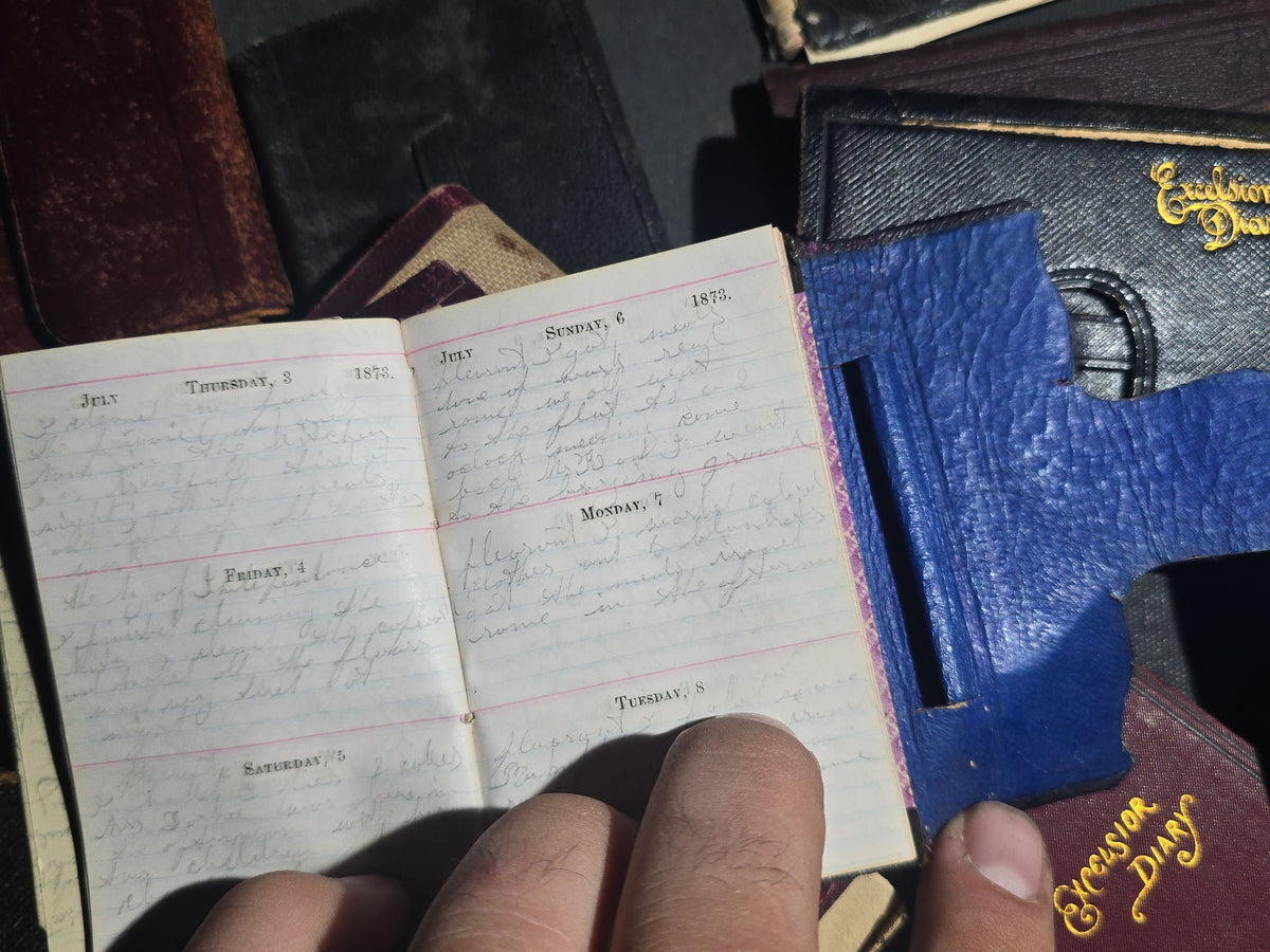 Grouping of 22 Antique and Vintage Handwritten Personal Diaries Belonging to Mrs. Delina M. Rowell of Chittenden, Vermont, 1870s-1890s and 1921, including Excelsior Diary and American Diary Editions