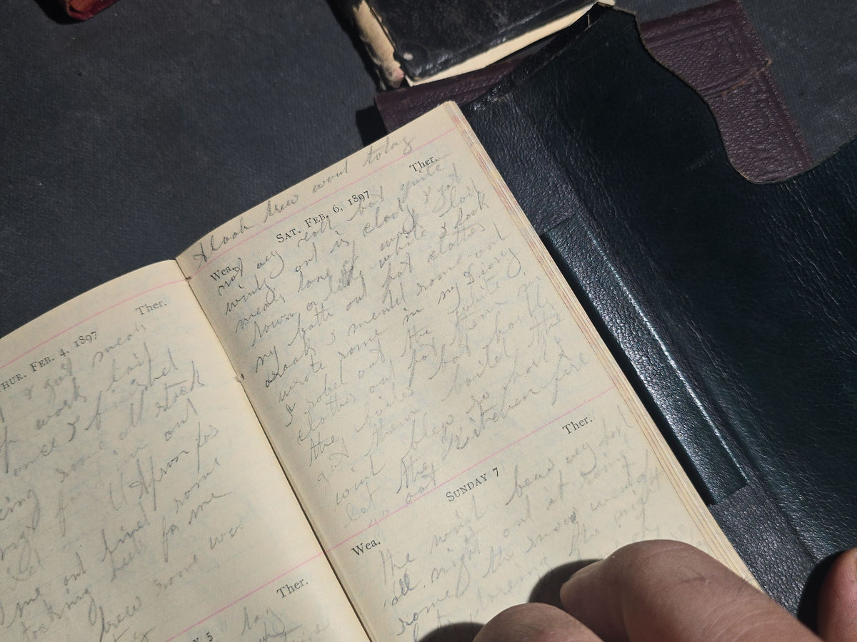 Grouping of 22 Antique and Vintage Handwritten Personal Diaries Belonging to Mrs. Delina M. Rowell of Chittenden, Vermont, 1870s-1890s and 1921, including Excelsior Diary and American Diary Editions