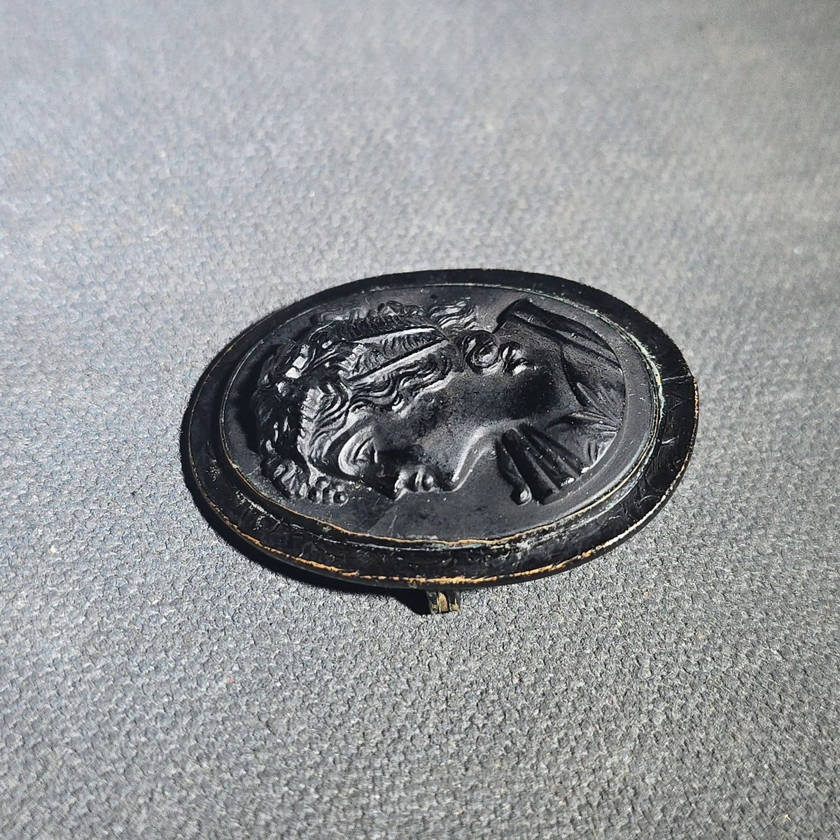 Antique Black Mourning Cameo Brooch with Classical Profile Portrait