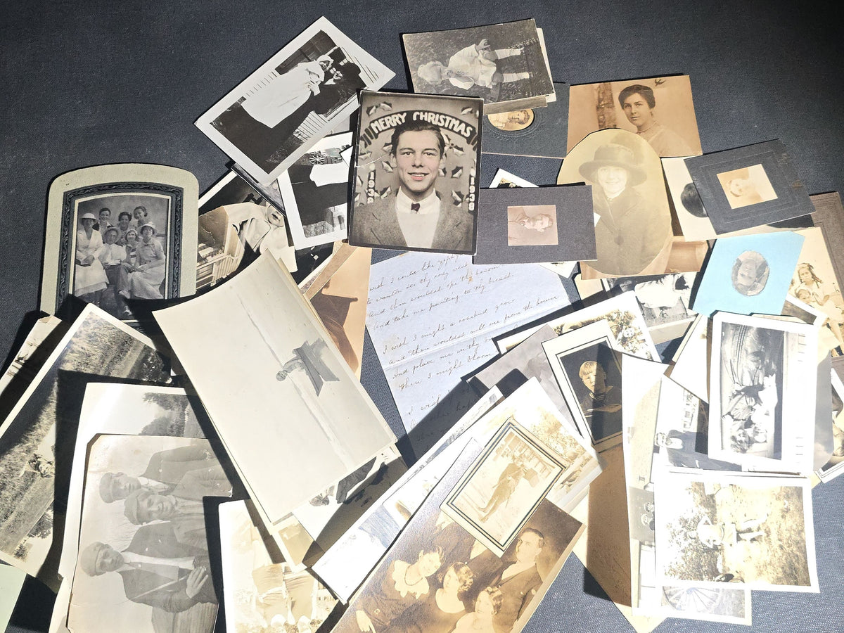 Grouping of Antique and Vintage Snapshot Photographs and Ephemera including Beach Goers, Soldiers, Family Portraits, and a Handwritten Poem, Inscribed Chesterfield, Massachusetts