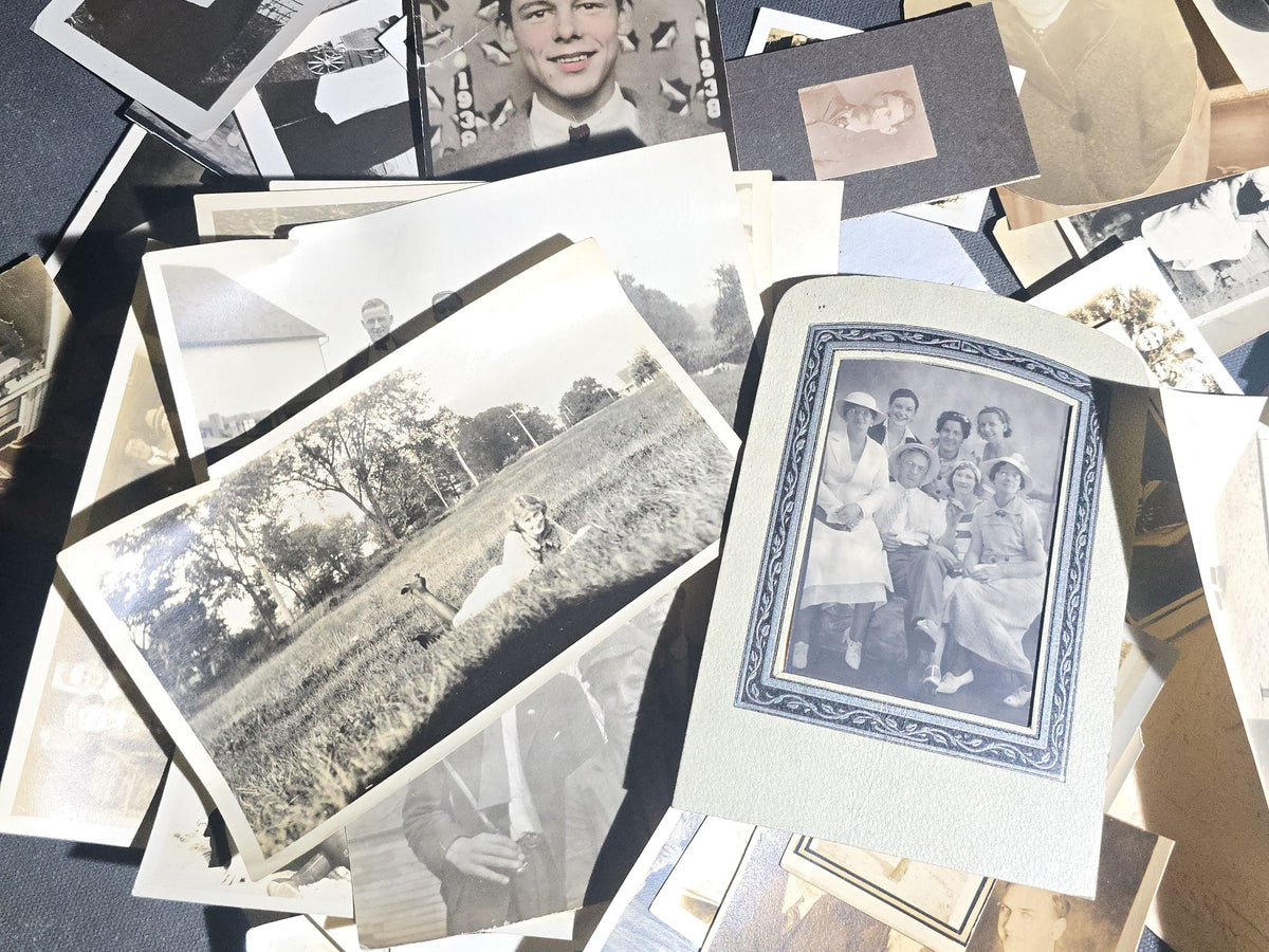 Grouping of Antique and Vintage Snapshot Photographs and Ephemera including Beach Goers, Soldiers, Family Portraits, and a Handwritten Poem, Inscribed Chesterfield, Massachusetts