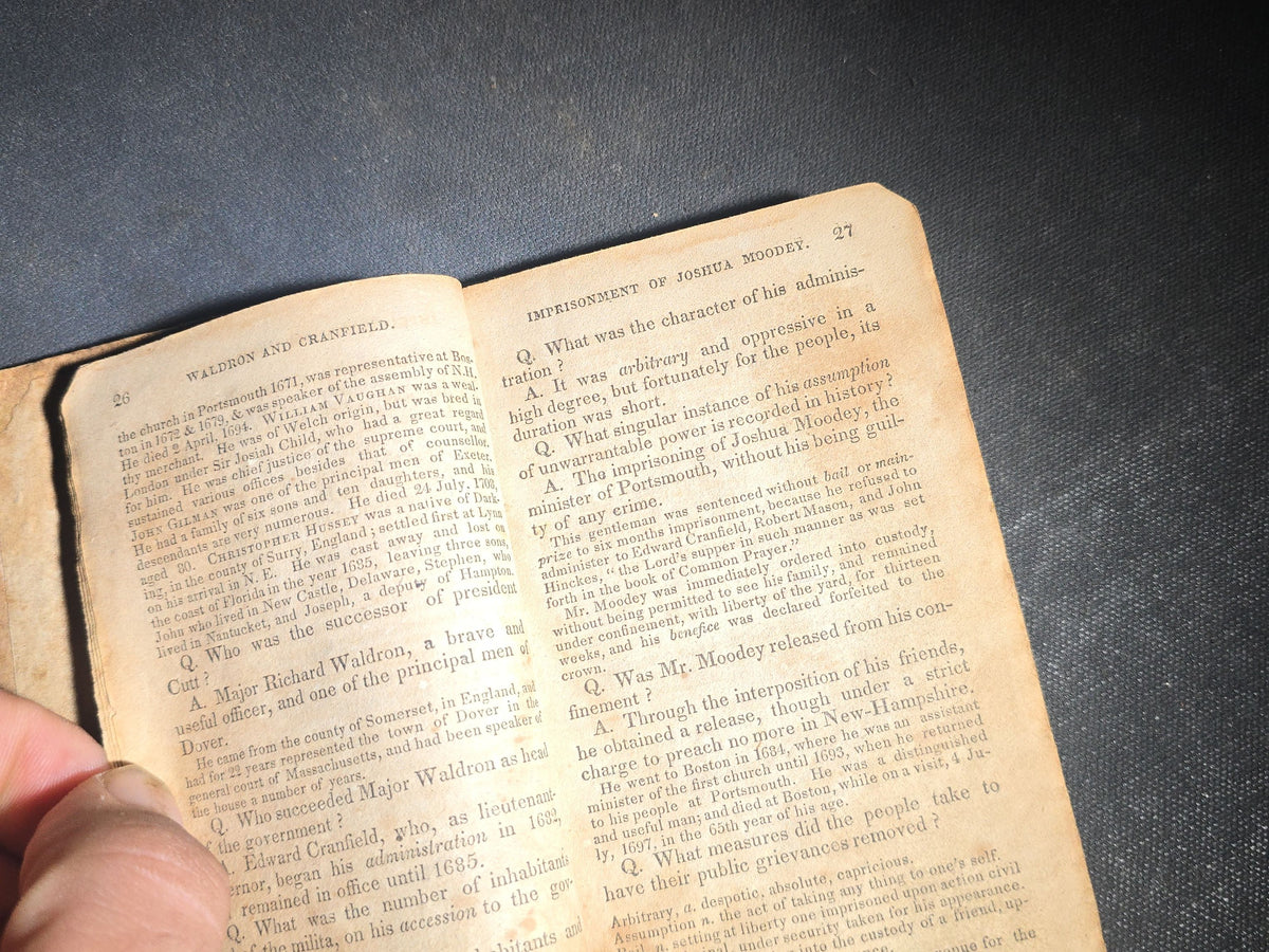 "A Catechism of the History of New-Hampshire, from Its First Settlement to the Present Period; for the Use of Schools and Families" Antique New Hampshire History Book by John Farmer, Published by Hoag and Atwood, Concord, New Hampshire, 1830