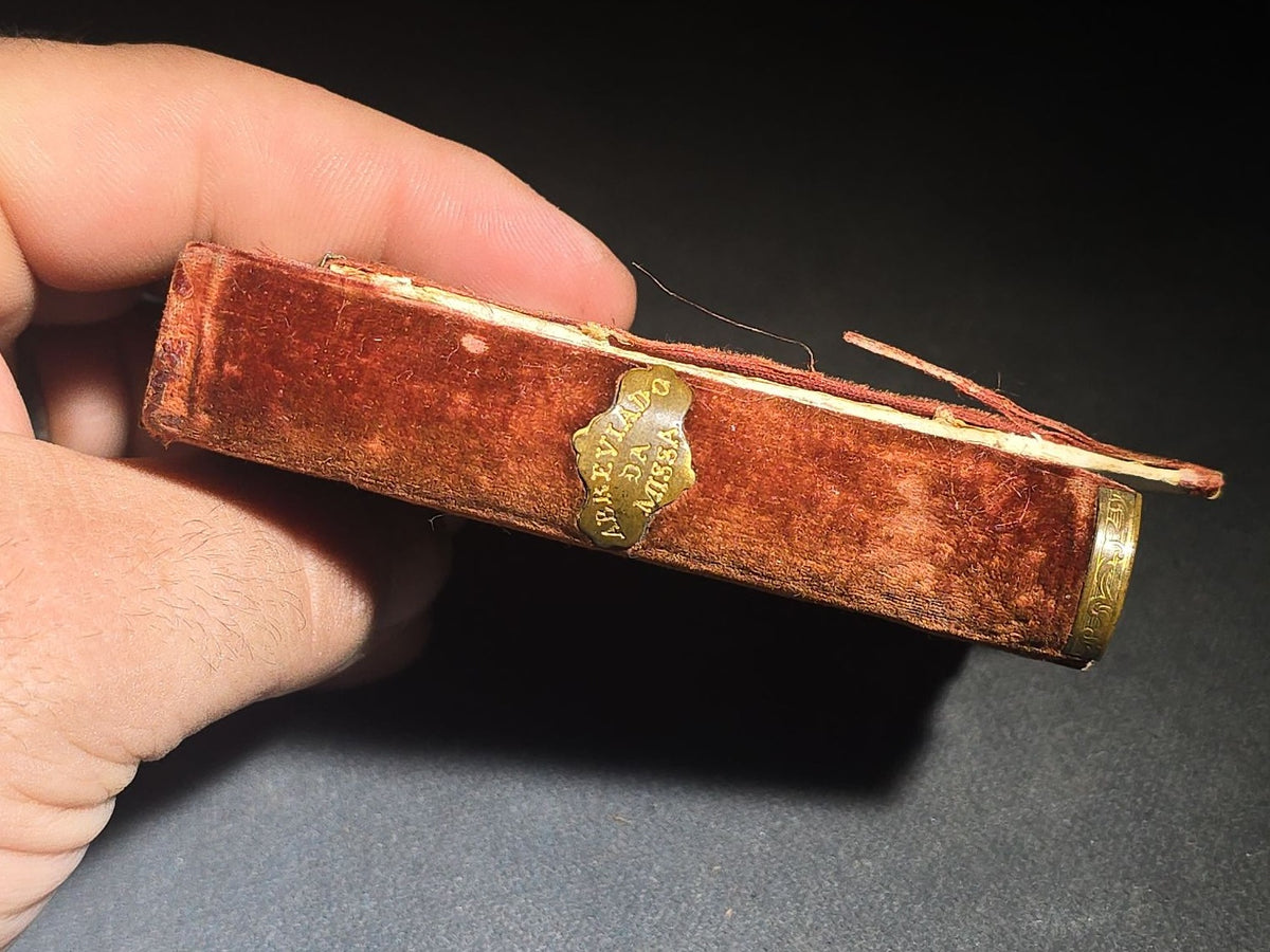 "Manual Abreviado Da Missa E Da Confissao" Antique Portuguese-Language Illustrated Catholic Prayer Book by J.-I. Roquette, Published by V.a J.-P. Aillaud, Monlon E Cia., Paris, 1853, with Brass-Mounted Velvet Binding, Cover Detached